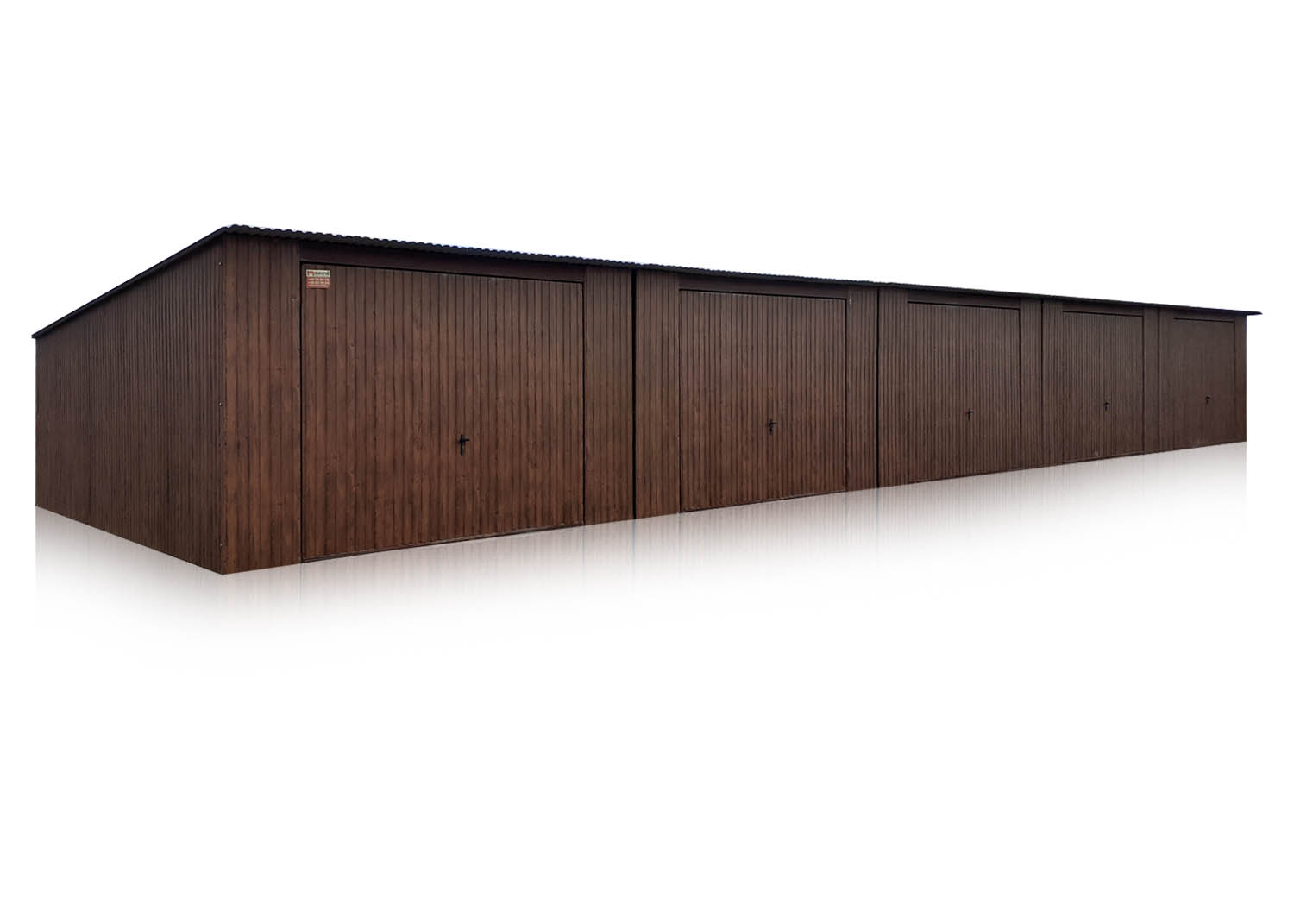 Garage in lamiera terrazzato 17,5x6m-noce scuro