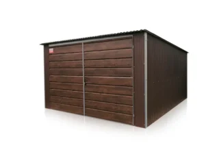 Blechgarage 3,5 x 5 m, nach hinten geneigt – Doppelflügeltor + FAB