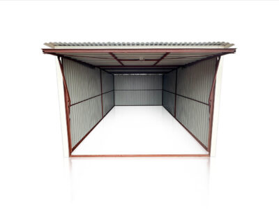 Garaj din tablă 3x5m, alb mat, ușă grafit - structură din lemn