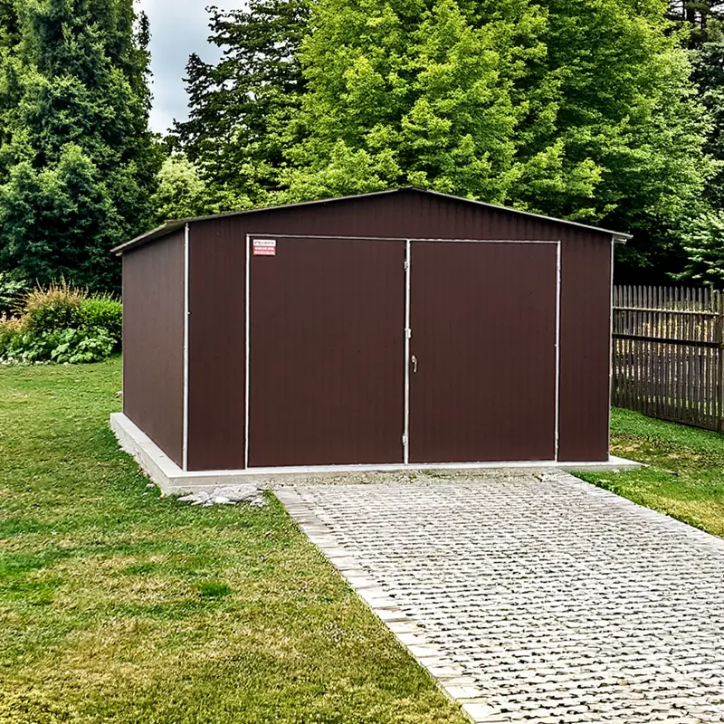 Freistehende Blechgarage 4x5 m in Braun Matt RAL 8017 mit Satteldach und Zweiflügeltor