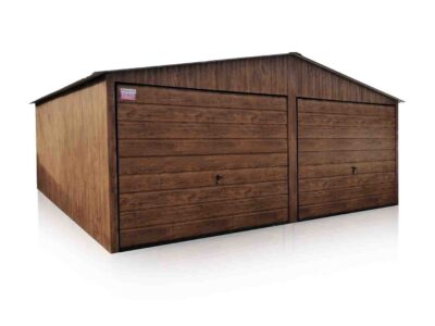 Garaj din tablă 6x5m, cu doua pante, nuc închis