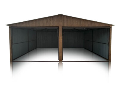 Garaj din tablă 6x5m, cu doua pante, nuc închis