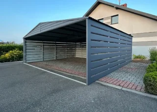Carport din tablă, carport, 6 x 5 m, acoperiș 2 ape