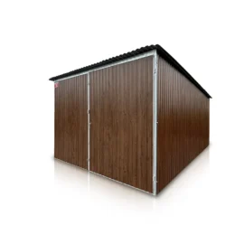 Blechgarage 3x5m | Pultdach nach hinten | Doppelflügeltor | Dunkelnuss Glanz - Eurotal