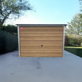 Blechgarage 3x5m Winchester-Eiche mit Schwingtor Breitlamelle