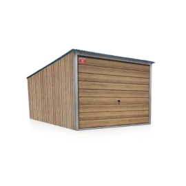 Blechgarage 3x5m Winchester-Eiche mit Schwingtor Breitlamelle