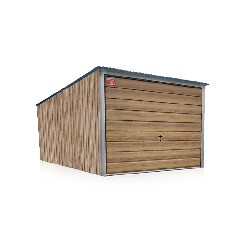 Blechgarage 3x5m Winchester-Eiche mit Schwingtor Breitlamelle