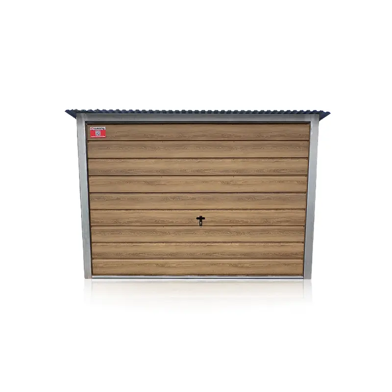 Blechgarage 3x5m Winchester-Eiche mit Schwingtor Breitlamelle