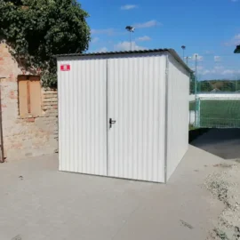 Blechgarage 2x3m Mattweiss RAL 9010 Pultdach zweifluegeliges Tor Eurostal