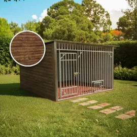 Hundezwinger 3x2 m in Holzoptik Nussbaum Dunkel mit waagerechter Beplankung und imprägniertem Holzboden