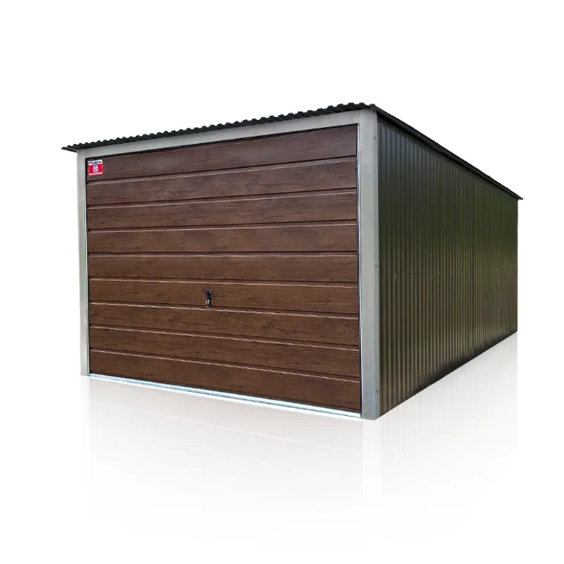 Blechgarage 3x5m in der Farbkombination Braun und Nussbaum