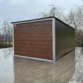 Blechgarage 3x5m in der Farbkombination Braun und Nussbaum