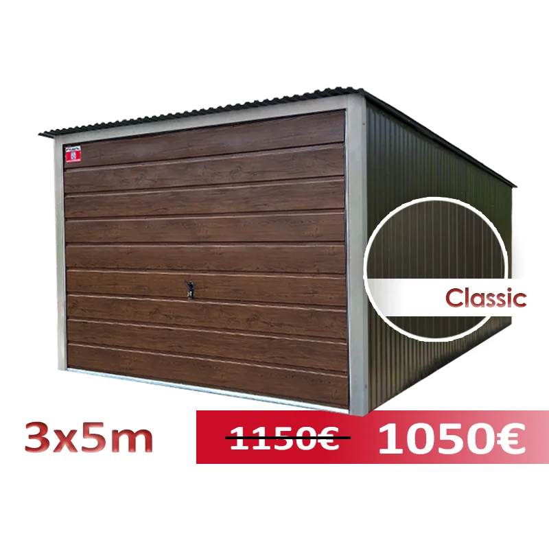 Blechgarage 3x5m in Braun mit Nussbaum-Optik- Eurostal