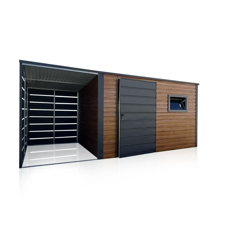 Gartenhaus 5x2 m in Goldeiche Matt mit Überdachung und PVC-Fenster Eurostal