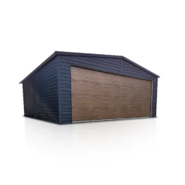Moderne Blechgarage 6x6m mit Satteldach und Sektionaltor in Graphit Matt
