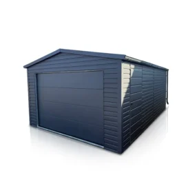 Premium Blechgarage 4x6 m in Graphit Matt RAL 7016 mit elektrischem Sektionaltor und Nebeneingangstür