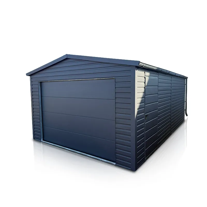 Premium Blechgarage 4x6 m in Graphit Matt RAL 7016 mit elektrischem Sektionaltor und Nebeneingangstür