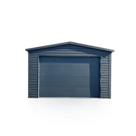 Freistehende Blechgarage 4x6 m in Graphit Matt RAL 7016 mit Sektionaltor und Satteldach