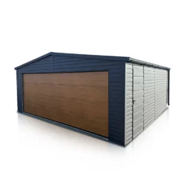 Moderne Blechgarage 6x6m in Graphit mit Satteldach und Sektionaltor