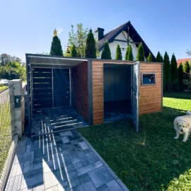 Gartenhaus 5x2 m in Goldeiche Matt mit Überdachung und PVC-Fenster Eurostal