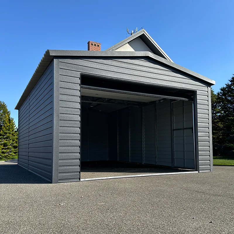 Freistehende Blechgarage 4x6 m in Graphit Matt RAL 7016 mit Sektionaltor und Satteldach