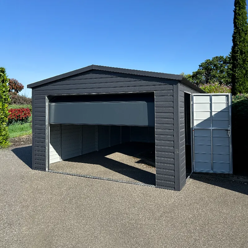 Freistehende Blechgarage 4x6 m in Graphit Matt RAL 7016 mit Sektionaltor und Satteldach
